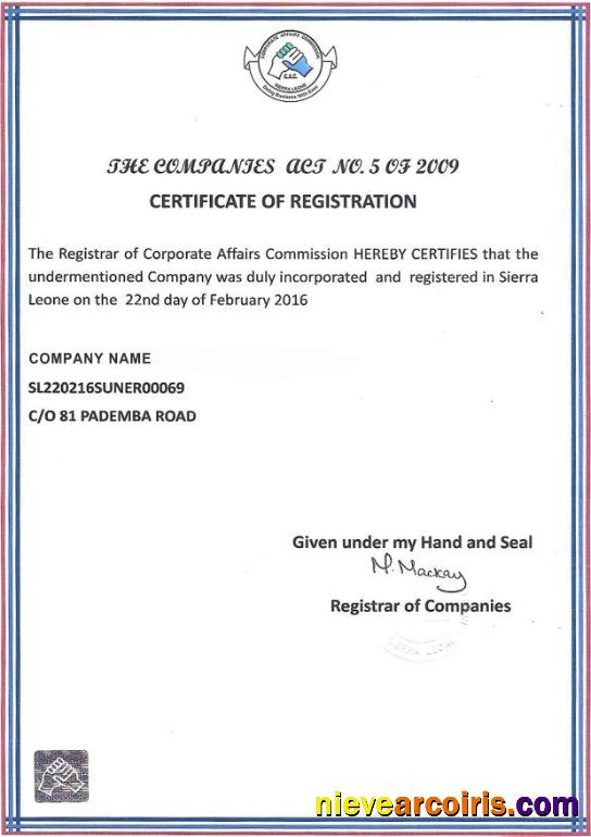 Sierra Lione Certificate of Registration